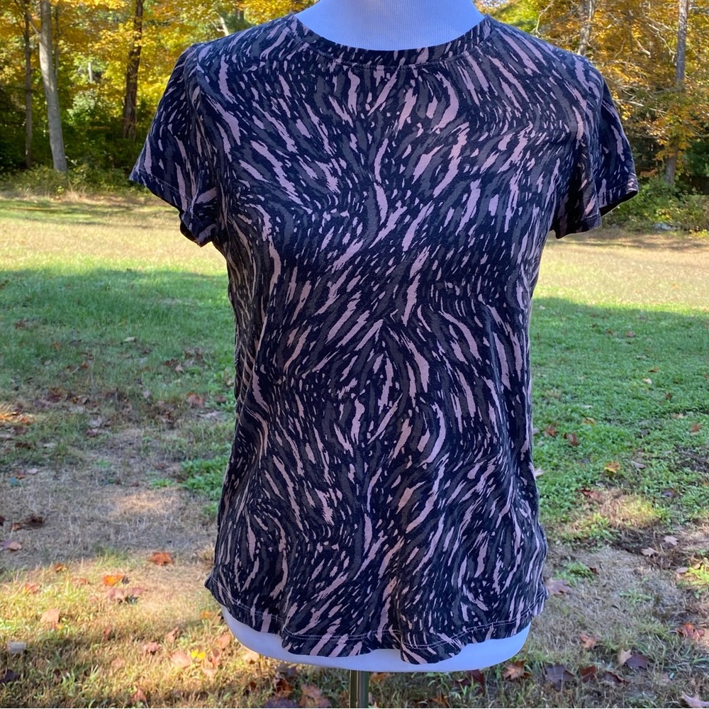ATHLETA TOP TEE SHORT CAP SLEEVE BLACK TAN BROWN SIZE S